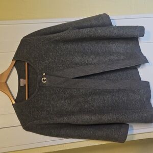 Chico's 2 Women's Large Sweater Gray Hook Closure 3/4 Sleeve Knit Cardigan